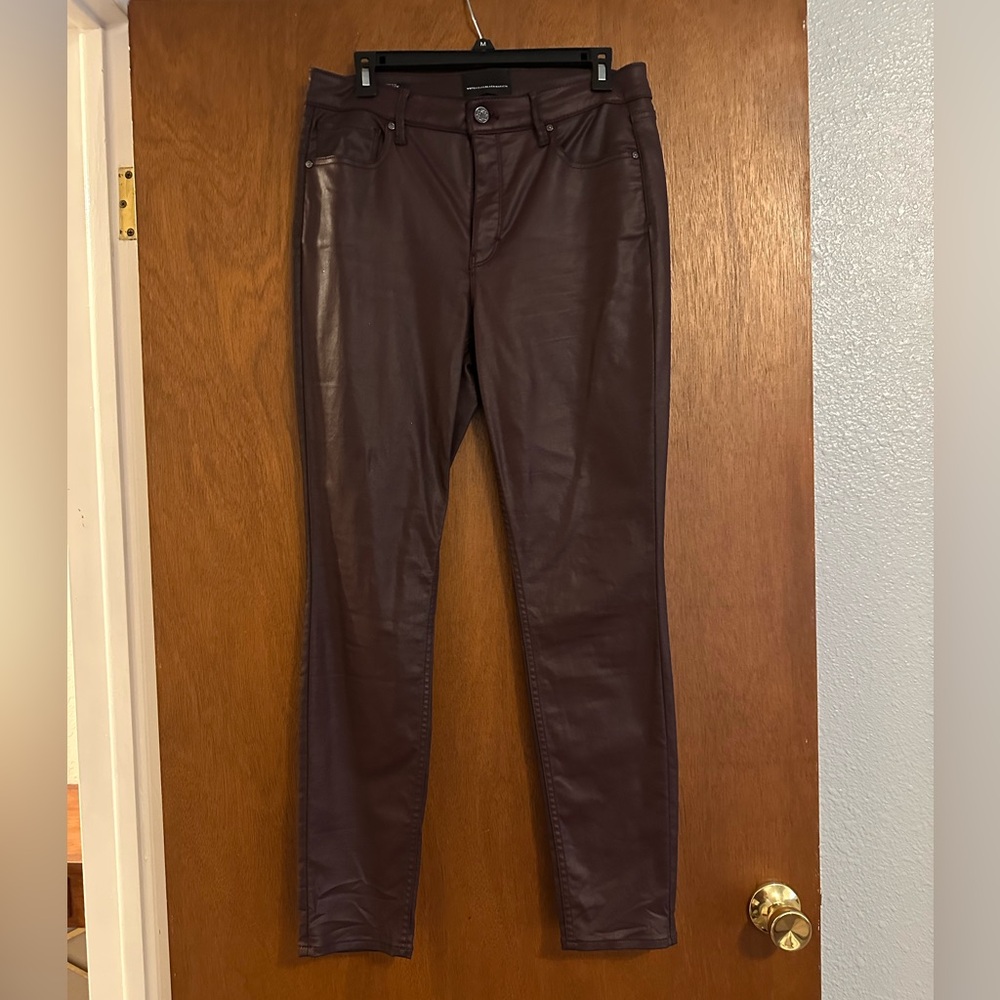 White House Black Market Maroon Skinny Stretch Pleather Look Jeans